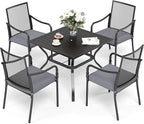 Patio Table and Chairs Set of 4, All-Weather Breathable Metal Mesh Patio Chair with Gourd-Shaped Armrests, 37x37 Square Table with Umbrella Hole, 5 Pcs Metal Frame Patio Dining Set