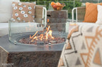 Elementi | Bundle Columbia Gas Fire Pit Cast Concrete Semi-Round Fire Table, Outdoor Fire Pit Electronic Ignition | Canvas Cover, Lava Rock Included | Natural Gas