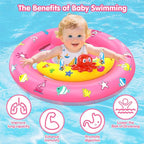 Baby Pool Float with Canopy, Inflatable Baby Swim Float with UPF50+ Sun Protection, Toddler Infant Pool Float with Toy Play Console Adjustable Safety Seat for Kids Girls Boys Aged 6-36 Months