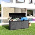 100 Gallon Deck Box,Resin Outdoor Storage Box with Lockable for Patio Furniture, Pool Accessories, Garden Tools Waterproof Outside Storage Box, Black Pattern