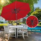 FLAME&SHADE 9ft Patio Umbrella - 2 Tiers Outdoor Umbrella with Push Button Tilt and Crank for UV Protection, Table Market Umbrella for Garden, Deck, Backyard, Pool and Beach(Red)