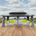 12' x 20' Hardtop Gazebo, Outdoor Patio Gazebo, Aluminum Frame Patio Hardtop Gazebos with Netting and Curtain, Outdoor Patio Pergola with Double Steel Roofs for Deck, Lawn, Parties, Slate Gray