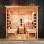 ZONEMEL Full Spectrum Infrared 2 Person Wooden Sauna Room with Recliner, Red Cedar Luxury Indoor Sauna with 10 Heaters, Oxygen Bar, Lights, 3400 Watt, Infrared Therapy Wood Dry Heat Sauna, 220V