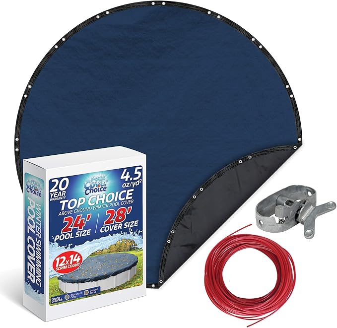 Winter Swimming Pool Cover for 24 ft Aboveground Round Pool Size, Top Choice Series, Solid Material, Color - Cobalt Blue, Pool Cover Choice 2024-4CHOICE