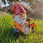 Fantasy Dragon Gnome Garden Statue - 6.8" Weatherproof Resin Garden Gnome with Baby Dragon, Unique Outdoor & Indoor Decor, Handcrafted Yard Art, for Fantasy Lovers & Gardeners