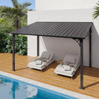 Aoxun 10' x 12' Lean to Gazebo, Hardtop Outdoor Pergola with Sloping Galvanized Steel Roof, Large Wall-Mounted Heavy Duty Awnings for Patio, Backyard, Deck, Porch (Black)