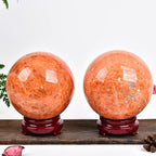 JIC Gem Real Sunstone Crystal Sphere Ball Healing Crystal Ball with Decoation Stand for Fengshui Meditation Ball (100-110mm)