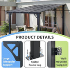 Aoxun 8'x10' Gazebo for Patio, Premium Pergola with Sloped Roof, Large Wall-Mounted Heavy Duty Awnings, for Backyard, Patio, Deck and More (Gray Polycarbonate Panel)