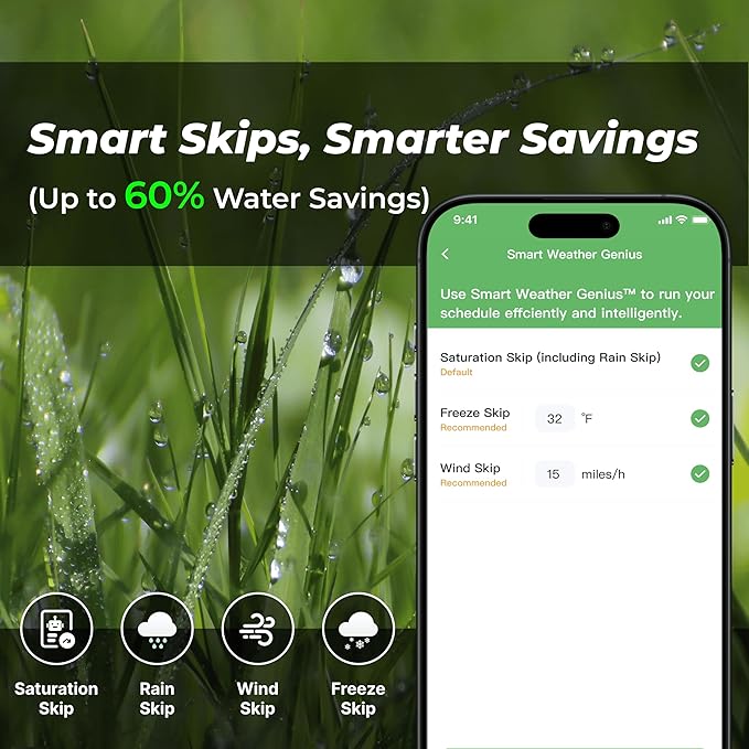 ImoLaza Outdoor Smart Sprinkler Controller, 4-Zone WiFi Irrigation Controller with Hyper-Local Weather, App Remote Control, Works w/ Alexa, Auto Watering, Rain/Freeze/Wind Skip, Smart Fault Detection