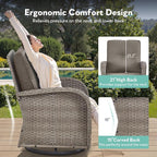 Outdoor Swivel Glider Rocker Chairs - 3 Piece Wicker Patio Furniture Set, All Weather Patio Bistro Sets with Glass Side Table for Balcony Porch Deck Backyard - Grey Wicker Grey Cushion