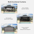 PURPLE LEAF 13' X 15' Permanent Gazebo with Metal Roof Outdoor Hardtop Gazebo with Light for Patio Lawn and Garden Curtains and Netting Included Grey