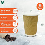 ECO SOUL 12oz Compostable Ripple Cups (200 Pack) – Biodegradable Paper Cups, Non-Toxic Disposable Cups for Hot Drinks, To-Go Coffee Cups, Eco-Friendly & Ripple Paper Cups