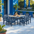 10 Piece HDPE Outdoor Dining Set for 8, Patio HDPE Furniture Set with 2 Table and Umbrella Hole, Outdoor Table and Chairs for Garden, Poolside, Backyard, Deck