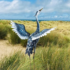 37 Inch Blue Heron Metal Yard Art, Garden Sculpture Spreading Wings for Patio, Lawn, and Backyard