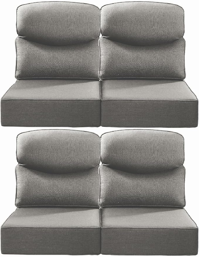 Luxury 24x24x6 Inch Smile Patio Dining Chair Cushions Set of 4 - Heavy Duty Water Slashproof Outdoor Seat Cushion for Outside Furniture Swivel Chairs Loveseat L-Shape Sofa - Grey