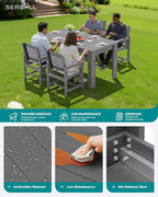SERWALL 5 Piece Outdoor Dining Table Sets for 4 with 1 Umbrella Hole Cut-Out Rectangular Table and 4 Textilene Chairs, HDPE Dining Table Sets for Garden, Backyard, Poolside, Gray