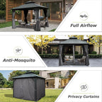 Domi 10' x 10' Hardtop Gazebo Outdoor Metal Gazebo with Galvanized Steel Double Roof Canopy, Curtains and Netting for Patio, Backyard, Deck, Lawn, Grey