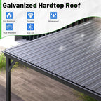 8x8FT Lean to Gazebo, Outdoor Hardtop Wall Mounted Gazebo with Gutter & Sloping Galvanized Steel Roof, Metal Hard Top Awnings for Deck, Porch, Backyard