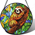 Stained Glass Window Hanging - Funny Sloth Suncatcher for Doors Garden Patio Cute Sun Catchers Decor Christmas Mother's Day Birthday Teenager Gifts for Women Men Mom Nana Friend 9.8 in