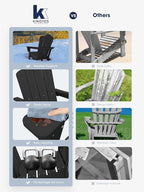 KINGYES Folding Adirondack Chair Set of 6, HDPE All-Weather Patio Chairs, Wooden Textured Lawn Chair for Poolside, Backyard, Deck, Fire Pit, Black