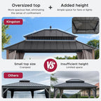 SUNJOY Kingston 14' x 12' Hardtop Gazebo with Galvanized Steel Double Roof, Curtain and Netting, Woodgrain Finish Aluminum Posts Permanent Pavilion Gazebo for Garden, Patio, Deck, Lawn