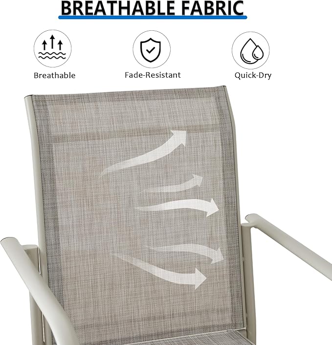 Outdoor Dining Chairs Set of 4, Stackable Patio Chairs with Textilene Fabric, Lightweight Garden Chairs for Poolside, Backyard, Camping, Grey