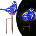 Solar Bird Garden Stake Lights - Hand Blown Glass Decorative Garden Pathway Lights Outdoor Waterproof Bird Glass Stakes (Dark Blue)