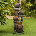 Outdoor Fountain with LED Lights, 48.43" Tall Garden Water Fountain - Resin & Fiberglass Freestanding Fountain for Patio, Backyard - Easy Setup Kit
