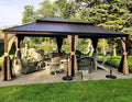 PURPLE LEAF 12' X 20' Outdoor Hardtop Permanent Galvanized Steel Gazebo Double Roof Canopy Aluminum Frame Patio Garden Pavilion with Netting and Curtains