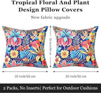 Outdoor Pillow Covers 18x18 Inch Set of 2 Tropical Floral Plants Boho Throw Pillows Cases Waterproof Square Garden Cushion Sham for Patio Funiture Tent Balcony Bench Sofa Couch, Blue