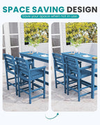 SERWALL Outdoor Bar Table and Chairs Set, Adirondack Bar Chairs Set of 2 and Bar Height Table, All Weather HDPE Outdoor Patio Bar Set, Outdoor Furniture for Outside, Poolside, Backyard, Garden, Blue