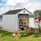 DWVO 8x10 FT Outdoor Storage Shed, 544 cuft Plastic Storage Shed with Floor & Lockable Door, All-Weather Tool Garden Shed with Window & Vent for Patio Furniture, Lawn Mower, Pool Supplies, Dark Gray