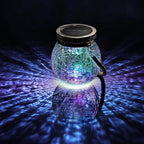 Cooo 6 Pack Solar Lantern Outdoor Waterproof Iridescent Crackle Glass with 215% Larger Solar Panel, Stainless Steel Lid – Rainbow Glass Hanging Light with Cool White LED for Garden Patio Table