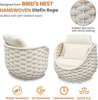 Patio Accent Chairs Set of 4: Aluminum Porch Lounge Chair with Arms - Woven Rope Cushioned Armchair - Modern One Seater Sofa - Outdoor Deck Furniture for 400lbs Balcony Yard Garden Hotel, Beige