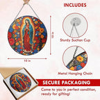 FLAGWIX Christmas Christian Gifts for Women - Virgen De Guadalupe Stained Glass Window Hanging 10 in - Christian Religious Gifts for Women Mom, Our Lady of Guadalupe Sun Catchers Indoor Window