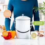 RED FACTOR Premium Compost Bin for Kitchen Countertop - Stainless Steel Food Waste Bucket with Innovative Dual Filter Technology - Includes Spare Filters (White, 1.3 Gallon)