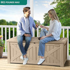 YITAHOME 120 Gallon Large Deck Box with X-Shaped Front, Resin Outdoor Storage Boxes, Waterproof Cushion Storage Bench for Patio, Pool Supplies, Garden Tools - Lockable, Taupe
