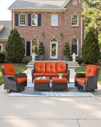 Pop 22x25/22x24 Outdoor Seat Cushions Set of 2 - Comfortable High Back Water-Resistant Patio Chairs Cushion for Wicker Dining Rocker Glider Loveseat Couch Sectional Sofa - Orange/Button