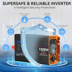 1500W Pure Sine Wave Inverter, Car Power Inverter 12V to 110V 120V, DC to AC Converter Generator with AC Outlets 3.0A USB Type-C, Remote Controller LCD Display Truck Inversor for Vehicles, RV