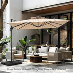 PHI VILLA 9'x 12' Large Patio Umbrella, Outdoor Aluminum Cantilever Umbrella with Double Top Rectanglar Canopy, Windproof Hydraulic Offset Umbrella for Pool, Deck, Garden, Beach, Porch, Beige