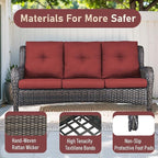 Wicker Outdoor Conversation Se with 50,000 BTU Gas Propane Fire Pit Tablet-7 Pieces Outdoor Wicker High Back Couch Patio Furniture for Deck Poolside Backyard
