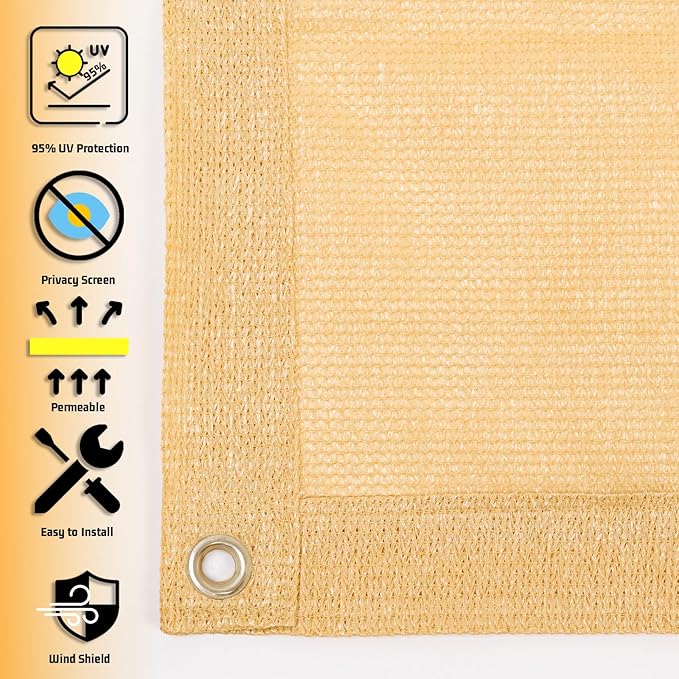 SUNNY GUARD Shade Cloth Custom Size 9x23 FT Sun Shade Screen Fabric Shade Cover Tarp with Grommets for Pergola Backyard Garden, Sand(We Customized)