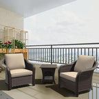 Vista Vibe Outdoor Rattan Chairs Set of 2 with Coffee Table, All-Weather Patio Conversation Furniture Set with Washable Cushions &Hand-Woven PE Rattan, Garden, Bistro, Deck, Yard (Beige)