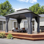 Outdoor Gazebo Metal Frame Patio Pergola Double Roofs Patio Canopy with Double-Layer Door and Mosquito Netting for Deck, Backyard, Lawn (Grey, 10x12FT)