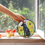 kdqua German Shepherd Sunflower Suncatcher Stained Glass Window Hanging, German Shepherd Gifts Sun Catchers Indoor Window Glass Round Wall Decor, Dog Wall Art Hanging Decorations Statues, 7.9x7.9in