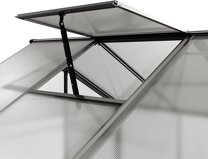 Greenhouse Jasmin 4 Aluminum Frame - 6.3 x 8.4 ft Approx. 6 mm Polycarbonate Panels - Bonus Base Frame and Automatic Vent Opener