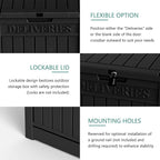 55GAL Black Outdoor Deck Box with Lock - SGS - Certified UV Protection, Weatherproof for All - Season Use, Great for Storing Tools and Small Items, Easy to Assemble