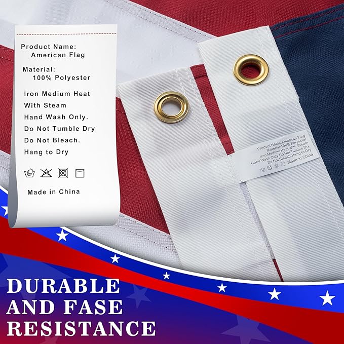 High Wind American Flag for Outdoor 4x6 Ft - Heavy Duty Allegiance US Flag with Embroidered Stars, Sewn Stripes & Brass Grommets All Weather Fade Resistant for Outside Use