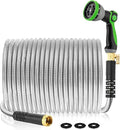 Metal Garden Hose 200Ft Stainless Steel Water Hose Heavy Duty with 10 Way Nozzle-Flexible Lightweight Durable No Kink & Tangle，Strong 3/4’’ Solid Metal Fitting Shut-Off Valve for Outdoor Yard