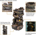 Ferrisland 31.5"H Outdoor Floor Waterfall Fountain, 5 Tier Rustic Rock Freestanding Water Fall Feature with Cascading Streams & LED Lights, Home Décor for Garden, Patio, Yard, Deck & Porch, Gift Ideas